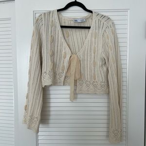 Zara Cream Tie Front Sweater